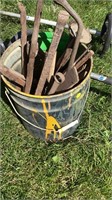 Bucket of files, wrenches, prybars