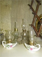 Miniature Oil Lamps, Snuffer, & Globe (Broken)