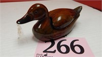LACQUERED WOODEN DUCK BOX 7 IN, FINISH CHIPPED