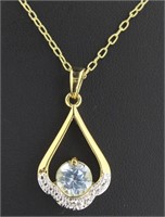 Genuine 2.00 ct Blue Topaz & Diamond Acc. Pendant