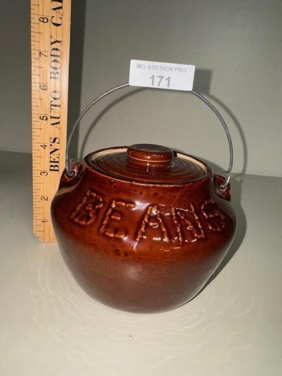 Vintage Stoneware BEAN Crock with lid & handle