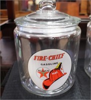 Glass Fire Chief canister w/ lid