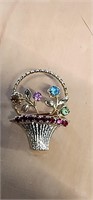 RHINESTONE FLOWERS IN BASKET BROOCH