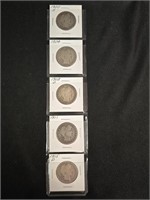 (5) BARBER HALF DOLLARS