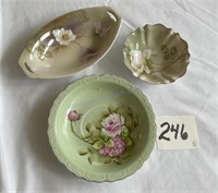 Three porcelain hand painted dishes, Bavaria,
