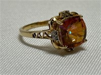 14 K Gold Ring Enhanced Peach Topaz