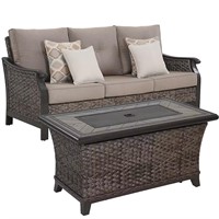Hayes Wicker Deep Seating Sofa with Fire Table