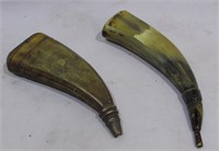 (2) Vintage flattened powder horns.