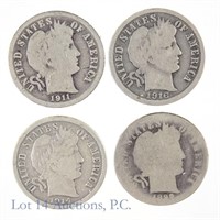 Early Dated Silver Barber Dimes (4)