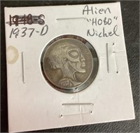 1937-D hobo nickel with alien face