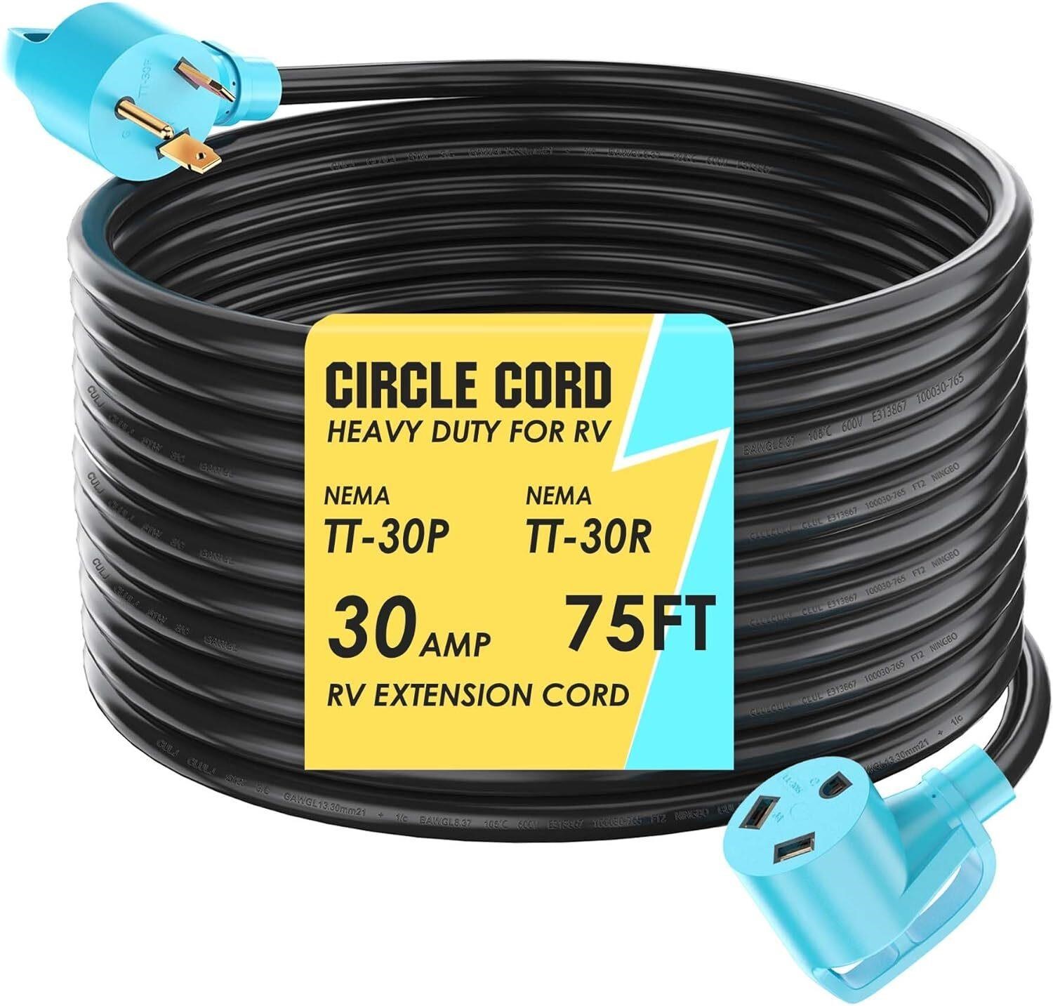 30A 75 Ft RV Extension Cord  10 Gauge  Blue