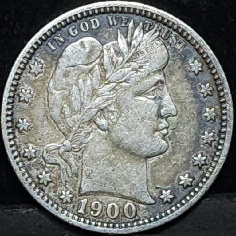1900 Barber Silver Quarter, Better Grade