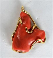 Coral Pendant with 14K Gold Mounted