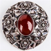 Jewelry Sterling Silver Floral Carnelian Brooch