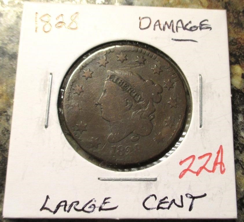 1828 Large Cent, Damaged