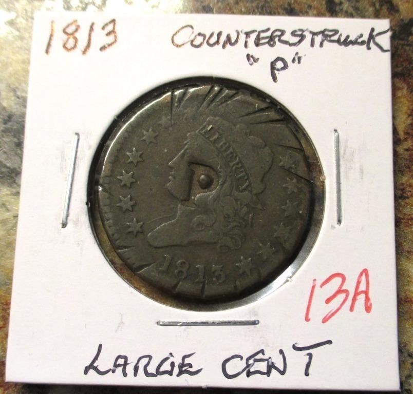 1813 Large Cent, Counter Struck "P"