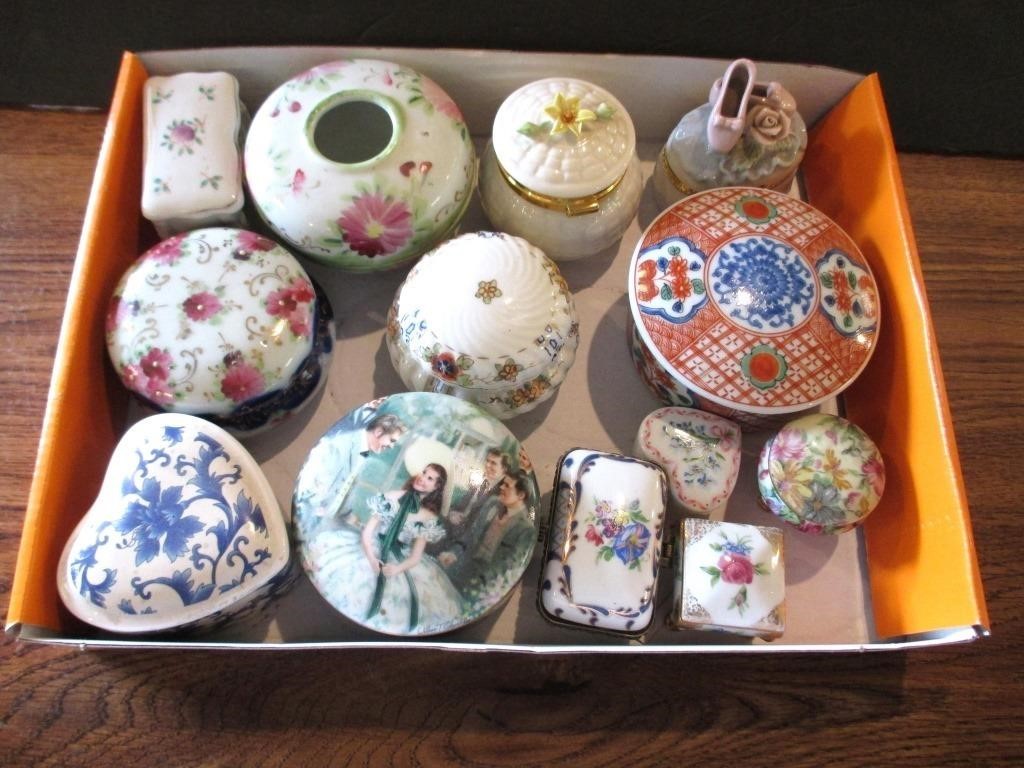 Group of China Trinket Boxes & Hair Receiver