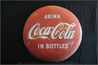 Coca Cola Button 49" Sign Red Round Metal Old