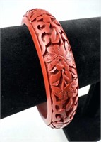 Carved Cinnabar Bangle Bracelet