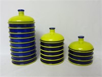 Cobalt Blue & Yellow Stripe Glass Canisters