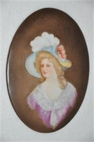 Oval hand painted portrait tile, 7"