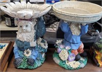 2 RESIN GNOME BIRDBATH STYLE YARD ART STATUES