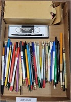 FLAT BOX OF ADVERTISING PENS & PENCILS