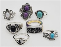 (KC) Silvertone Faux Turquoise Rings (sizes 6 to