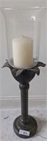 LARGE METAL BASE CANDLE STAND WITH HURRICANE SHADE