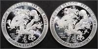 (2) 1 OZ .999 SILVER YEAR OF  THE DRAGON ROUNDS
