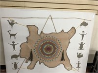 American Indian Animal Hyde Attached To Canvas