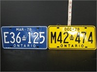 2 SETS VINTAGE ONTARIO LICENCE PLATES BOTH 1978