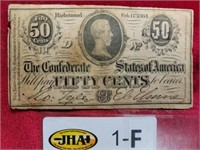 Confederate States Of America 50 Cents Note,