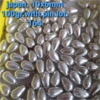 VTG JAPAN 10X6MM WHITE DROPS PEARLS w/EYE-PIN 100G