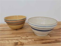 2pc Early 20th C Banded Yellow Ware Mixing Bowls