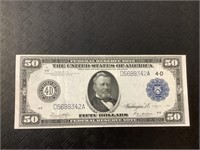 Fifty dollar Federal Reserve note.