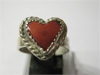 Southwest SS Heart Coral Ring - Hallmarked