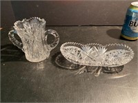 Early cut glass pickle dish and sugar