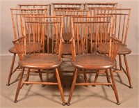 Eight Windsor Style Bamboo-Turned Dining Chairs.