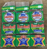 Three 1990 Topps baseball grocery packs