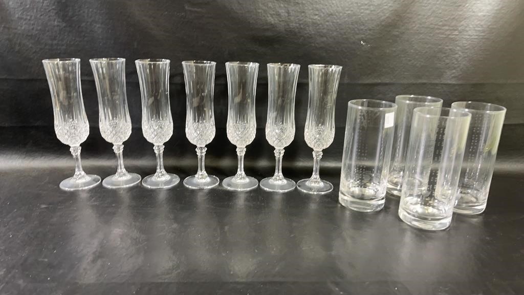 Crystal Wine Flutes, Vintage Drinking Glasses