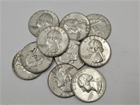 10 - 1964 Silver Washington Quarter Coins