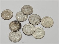 9- 1964 Silver Washington Silver Quarter Coins