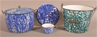 Four Antique Blue and Chrysolite Granite Ware.