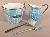 Four Pieces of Antique Light Blue Granite Ware.