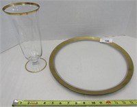 Gold Rimmed Vase & Platter
