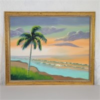 Framed Painting of Beach Scene (unsigned) 22"x18"