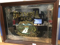 Vintage Olympia Beer Wood Framed Mirror