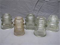 Lot Of 5 Assorted Antique Glass Insulators