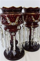 Antique Bohemian Ruby Glass Luster Mantle Pieces